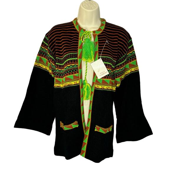 Helen Sue Vtg 70s Southwest Motifs Print Cardigan Tassel Tie Closure Bohemian - Picture 1 of 14